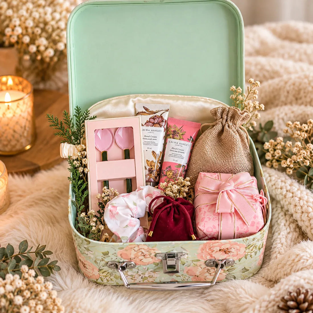 Blush Keepsake Suitcase gift basket