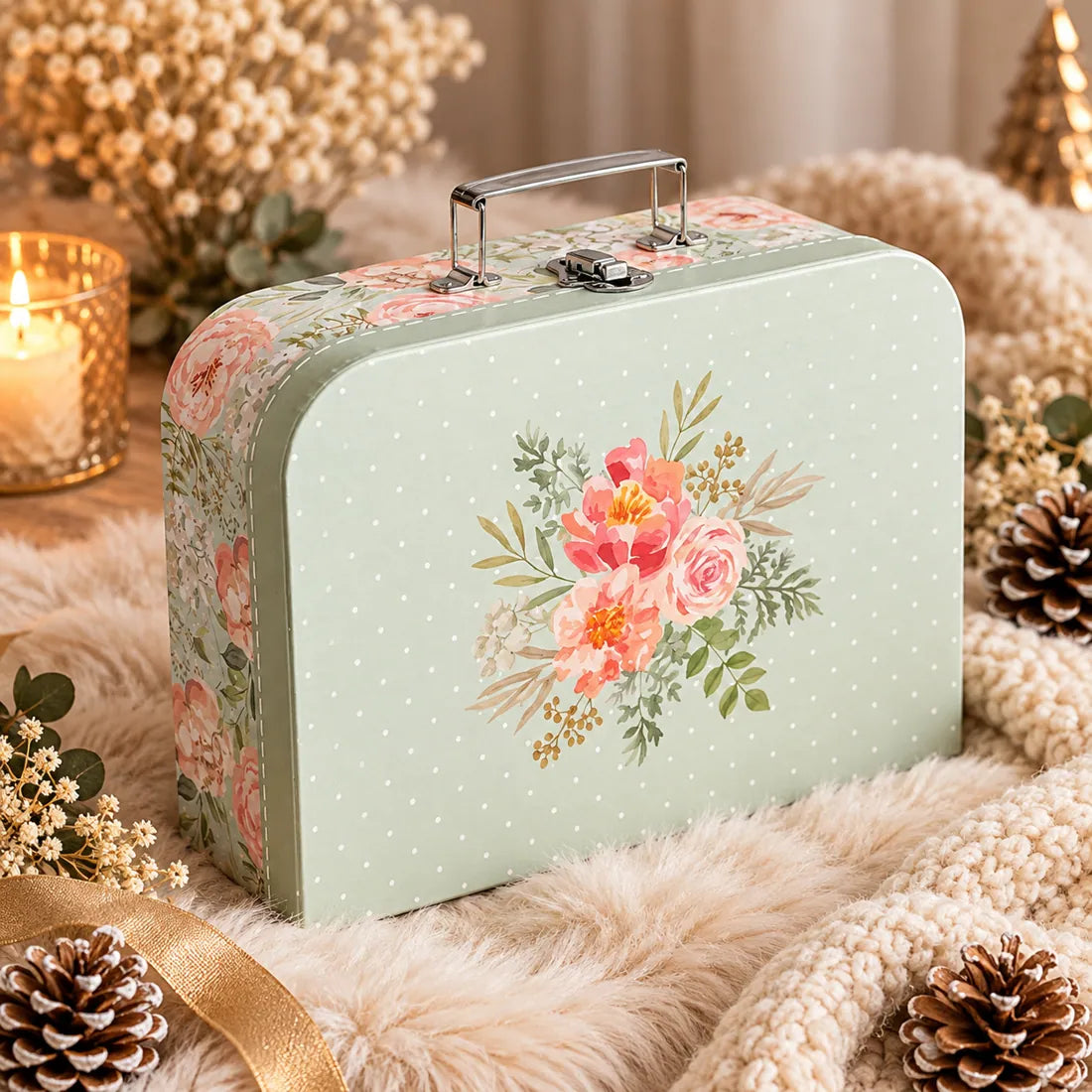 Blush Keepsake Suitcase gift basket